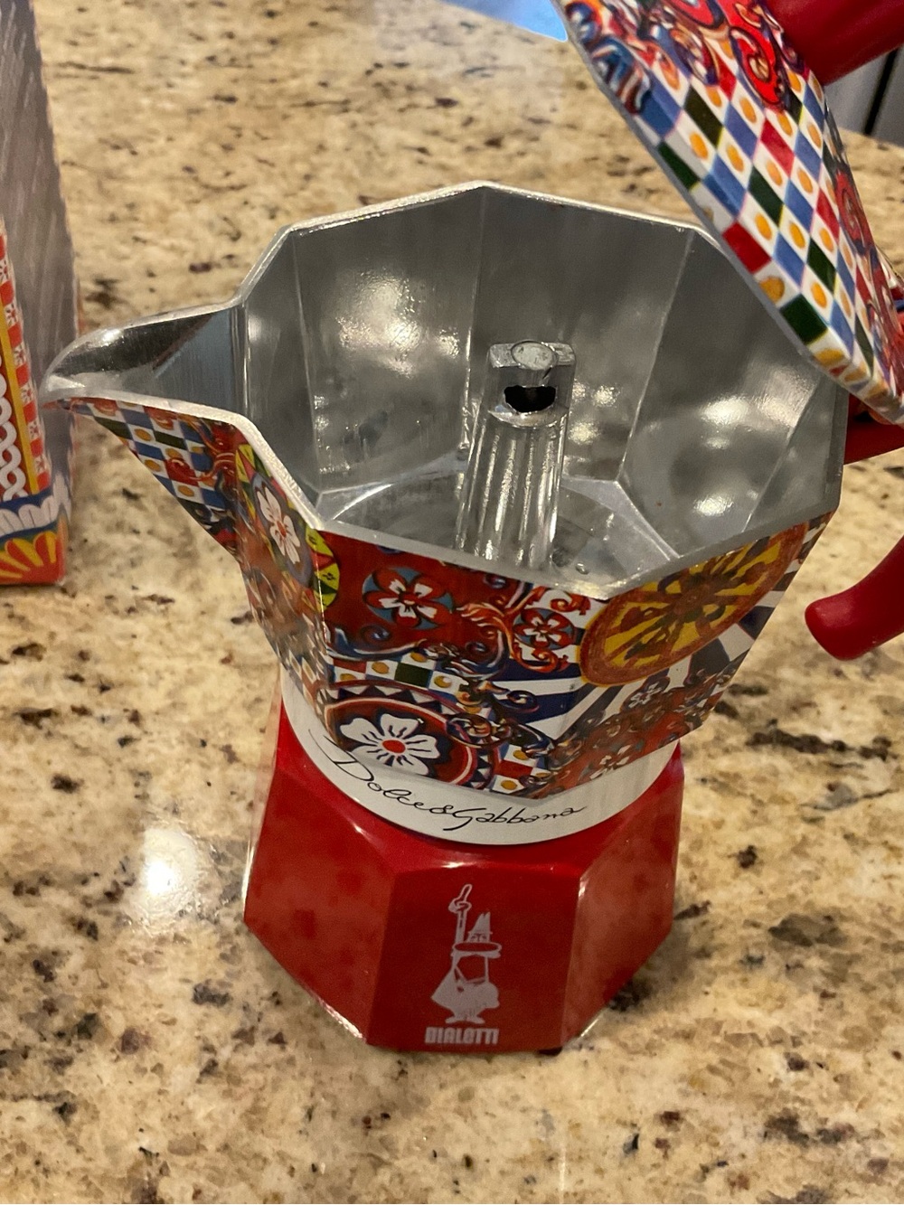 Dolce & Gabbana Red Patterned 3 Cup Stovetop Espresso Maker - Picture 3 of 5